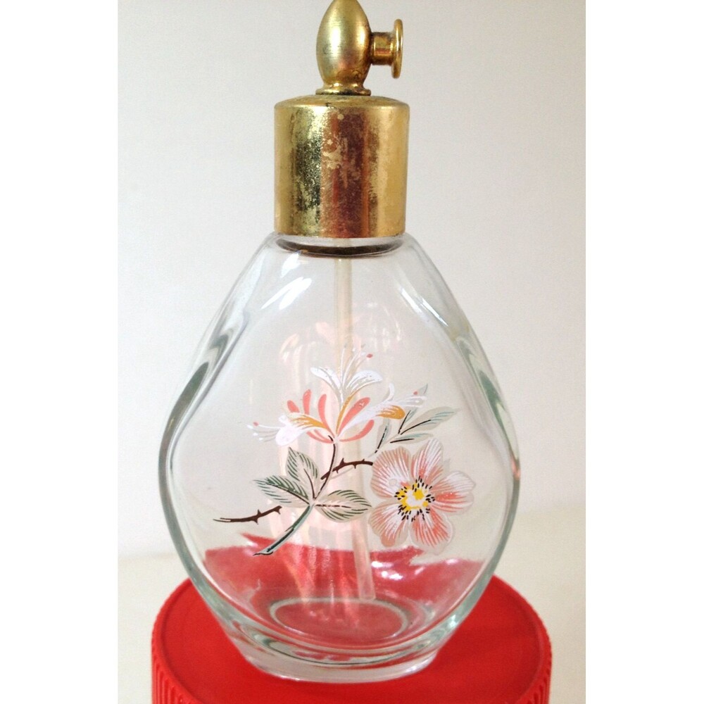 Vintage Floral Design Perfume Glass Bottle 4 1/4 " Tall